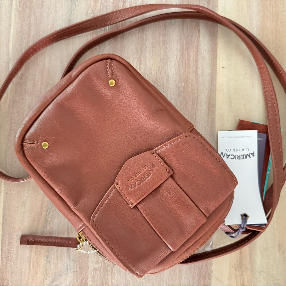 American Leather co. Brown Crossbody Bag with gold hardware